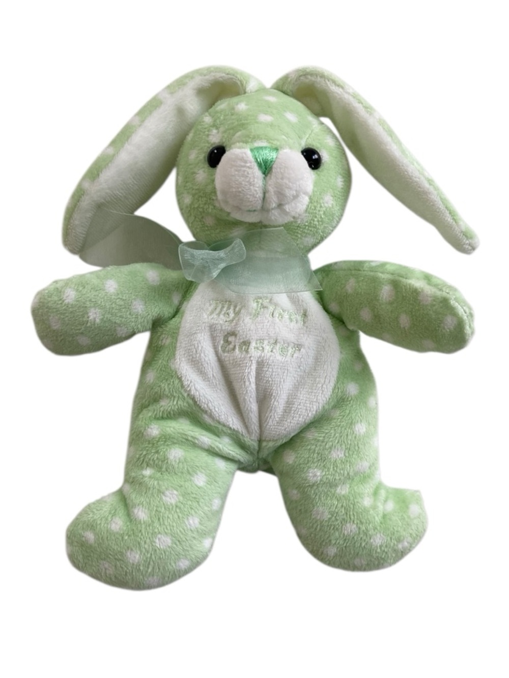 Walmart My First Easter Bunny‎ Rabbit 8" Stuffed Plush Green White Polka Dots.